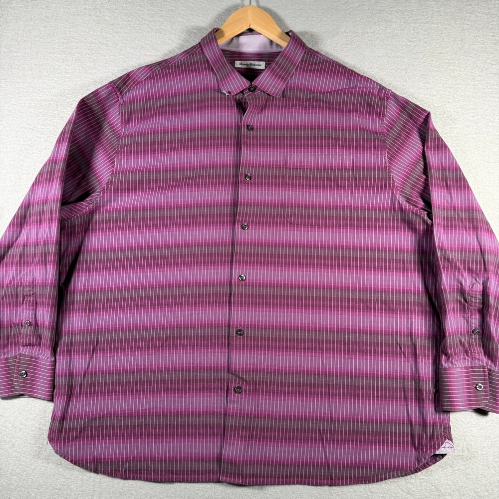 Tommy Bahama Mens 2XLB Purple Silk Blend Striped Long Sleeve Button Front Shirt